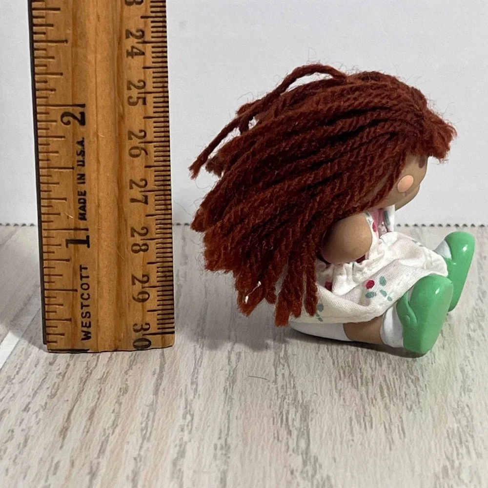 Little Tikes Doll House Baby Figure Pink White Dress Brown Yarn Hair Vintage